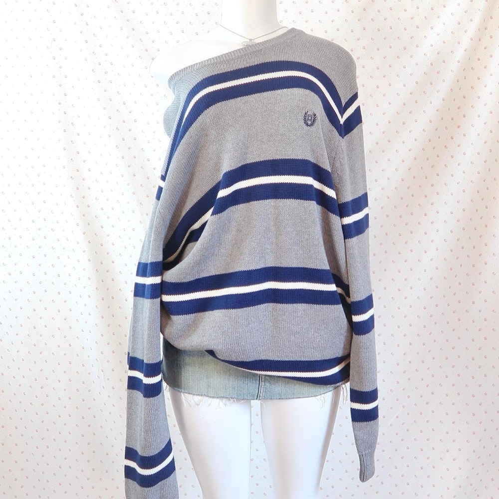 vintage Chaps grey + navy striped sweater
